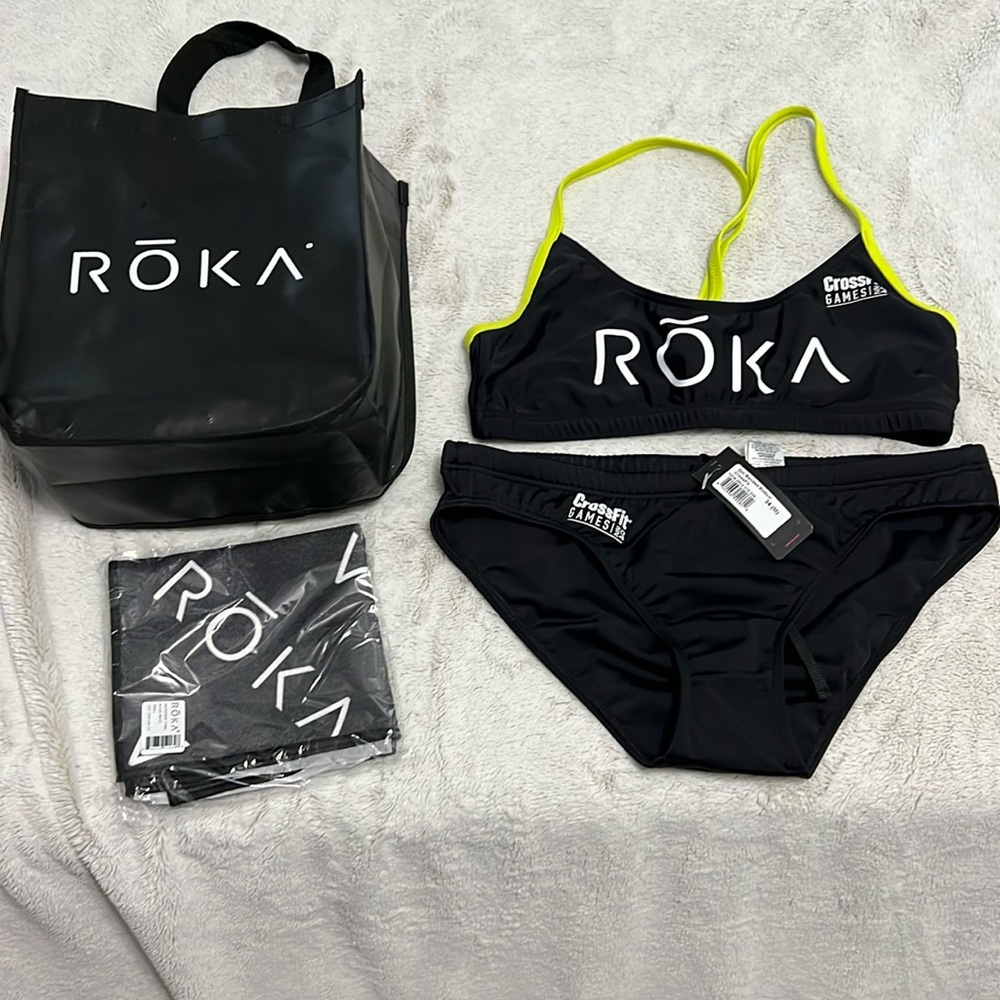 CrossFit Games 2024 ROKA Two Piece Swim Suit (M), microfiber towel (s) and bag.